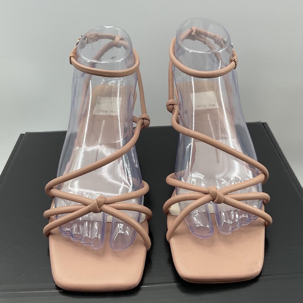 Dolce Vita Women Blush Pink Strappy Square Toe Kitten Heel Sandals Buckle Strap